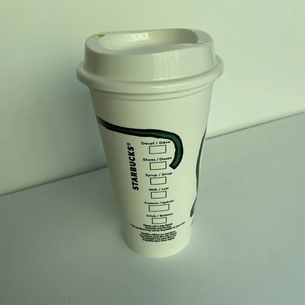 2012 Starbucks Green Apron Reusable Plastic 16 Oz Travel Cup Tumbler Mug